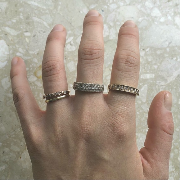 Vintage 1 Carat Diamond Three Row Pave Yellow Gold Stack Band Ring - Picture 2 of 13